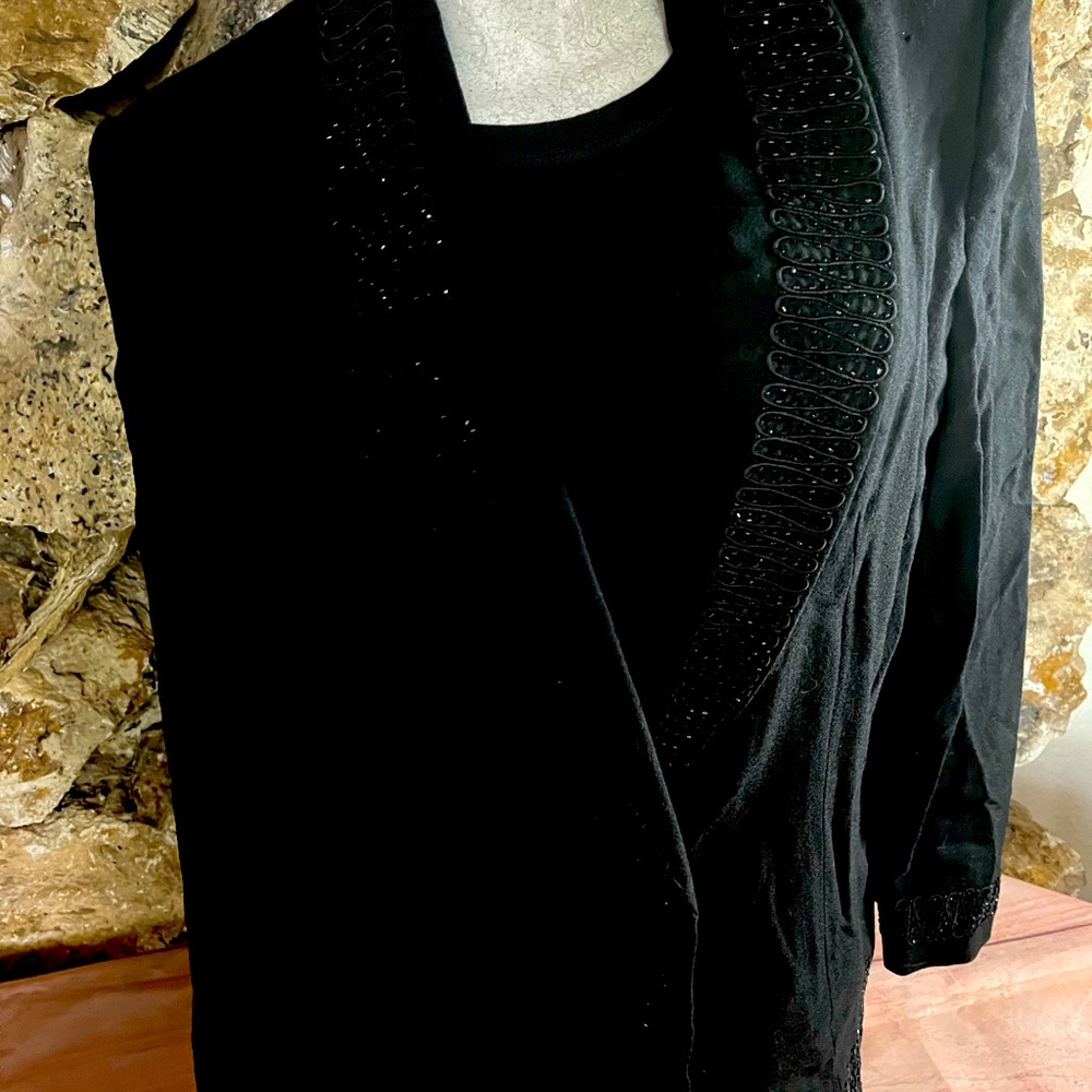 John Meyer wool with sequenced detail and embroidery design